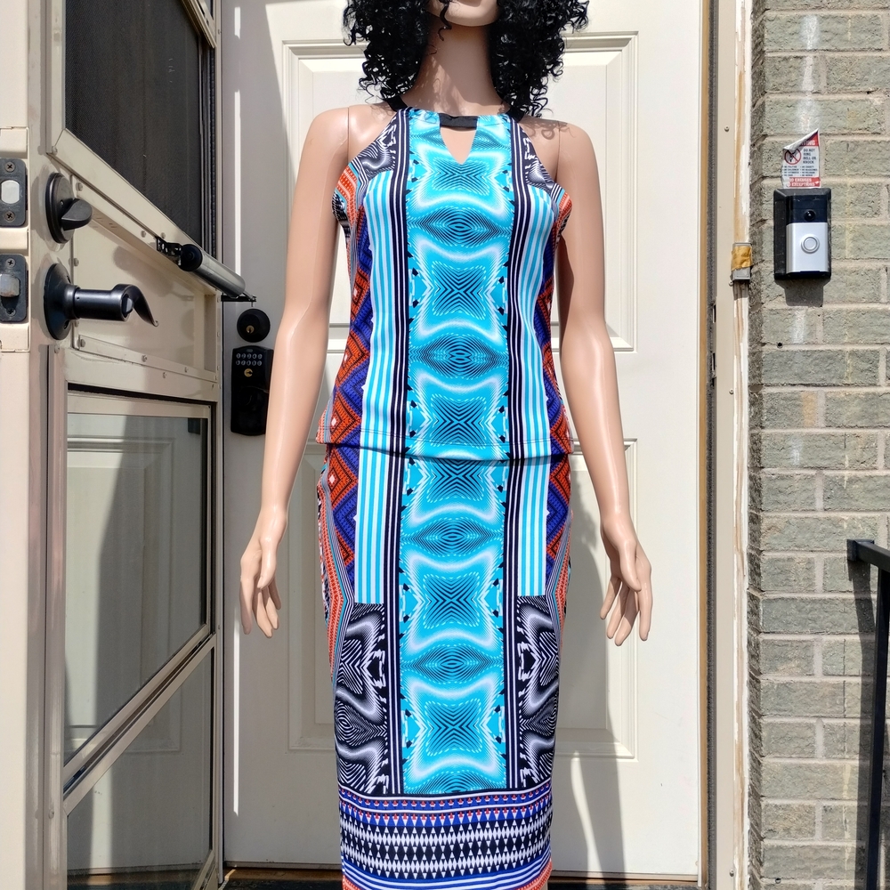 Bisou Bisou Multicolor Geometric Sleeveless Dress Top